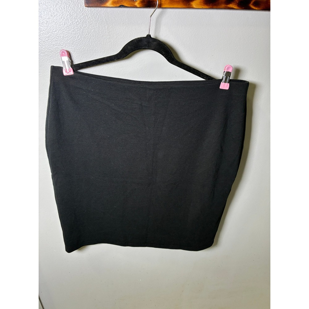 Gap Black Ribbed Knit Pencil Skirt XL Elastic Waist Stretch Bodycon Midi Skirt